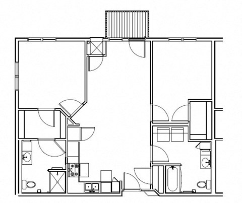 Floor plan for 2 beds, 2 baths, 1102 sqft